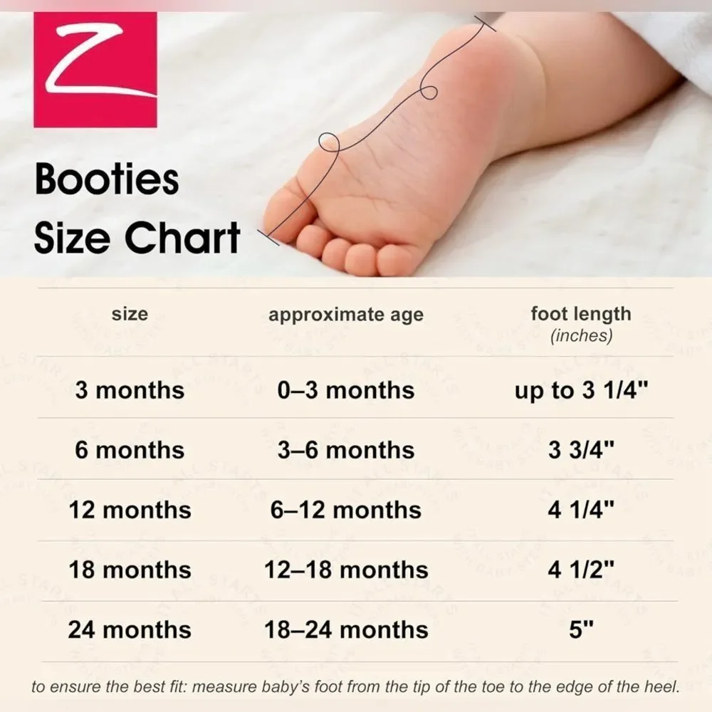 Zutano Baby Girls Organic Cotton Floral Soft Sole Gripper Booties. 12 Months.